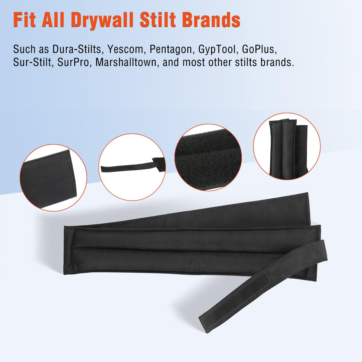 Anpoole stilt straps with adjustable closures to fit a wide range of sizes.