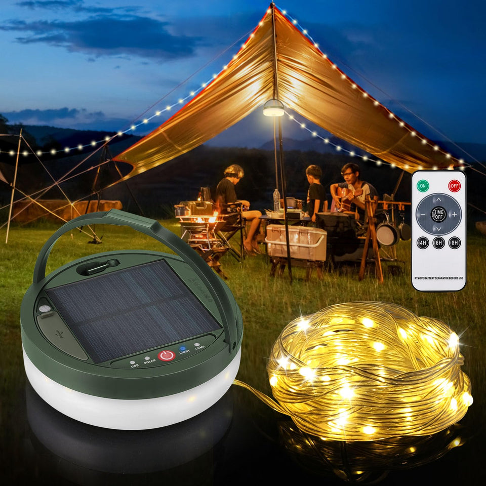 Anpro solar camping string lights 39ft provide wide ambient glow for outdoor spaces.