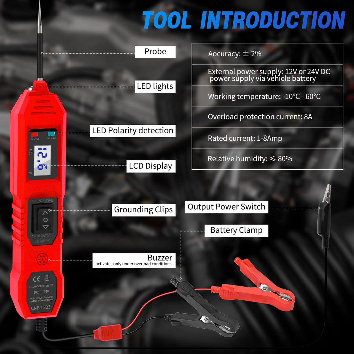 Ansbell Power Circuit Probe Tester 14.7ft extension cord reaches engine bay