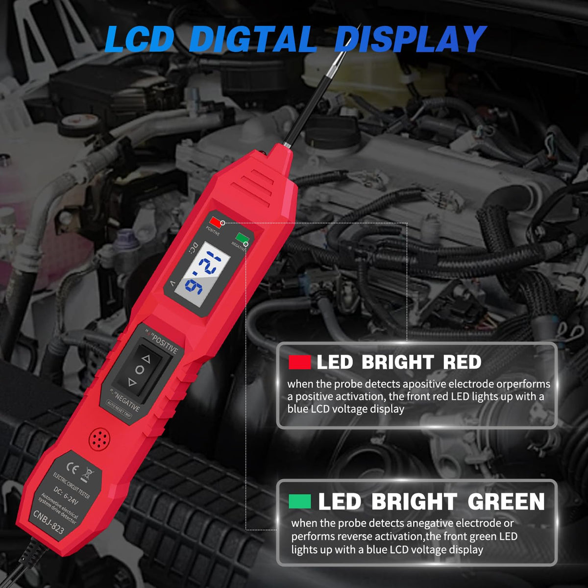 Ansbell Power Circuit Probe Tester in use in a dim engine bay