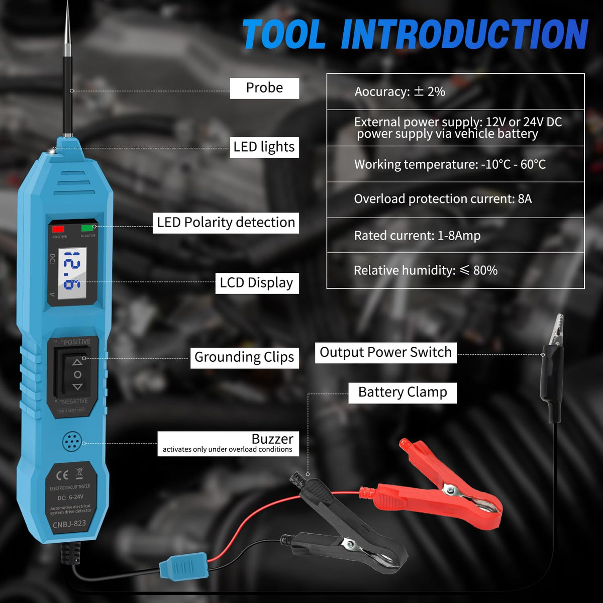 Ansbell Power Circuit Tester extension cord reaches engine bay and trunk