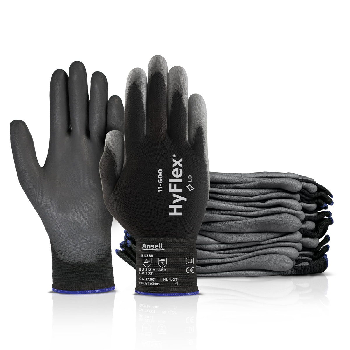 Ansell HyFlex 11-600 palm-coated gloves for metal fabrication tasks with tactile grip