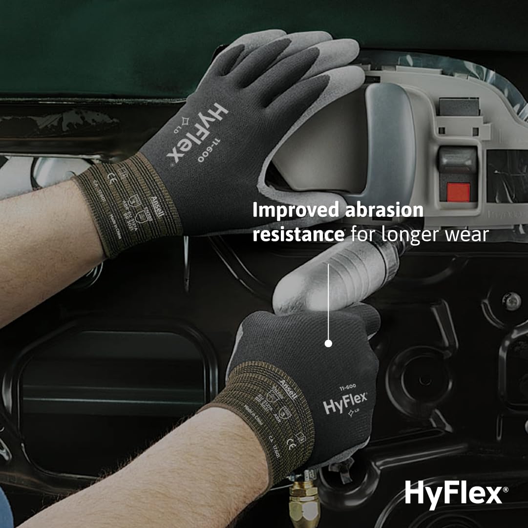 Ansell HyFlex 11-600 size 9 black gloves for durable daily wear