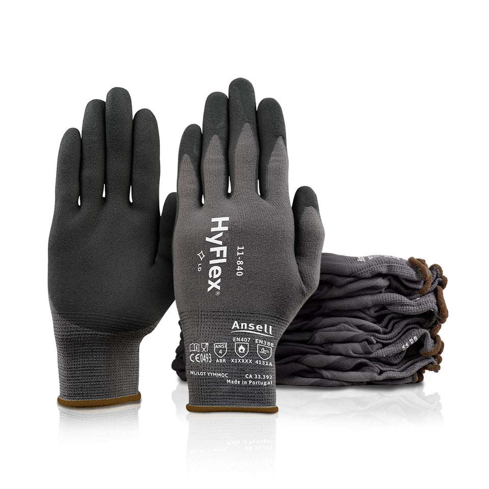 Ansell HyFlex 11-840 foam nitrile glove with enhanced grip for precise automotive assembly.