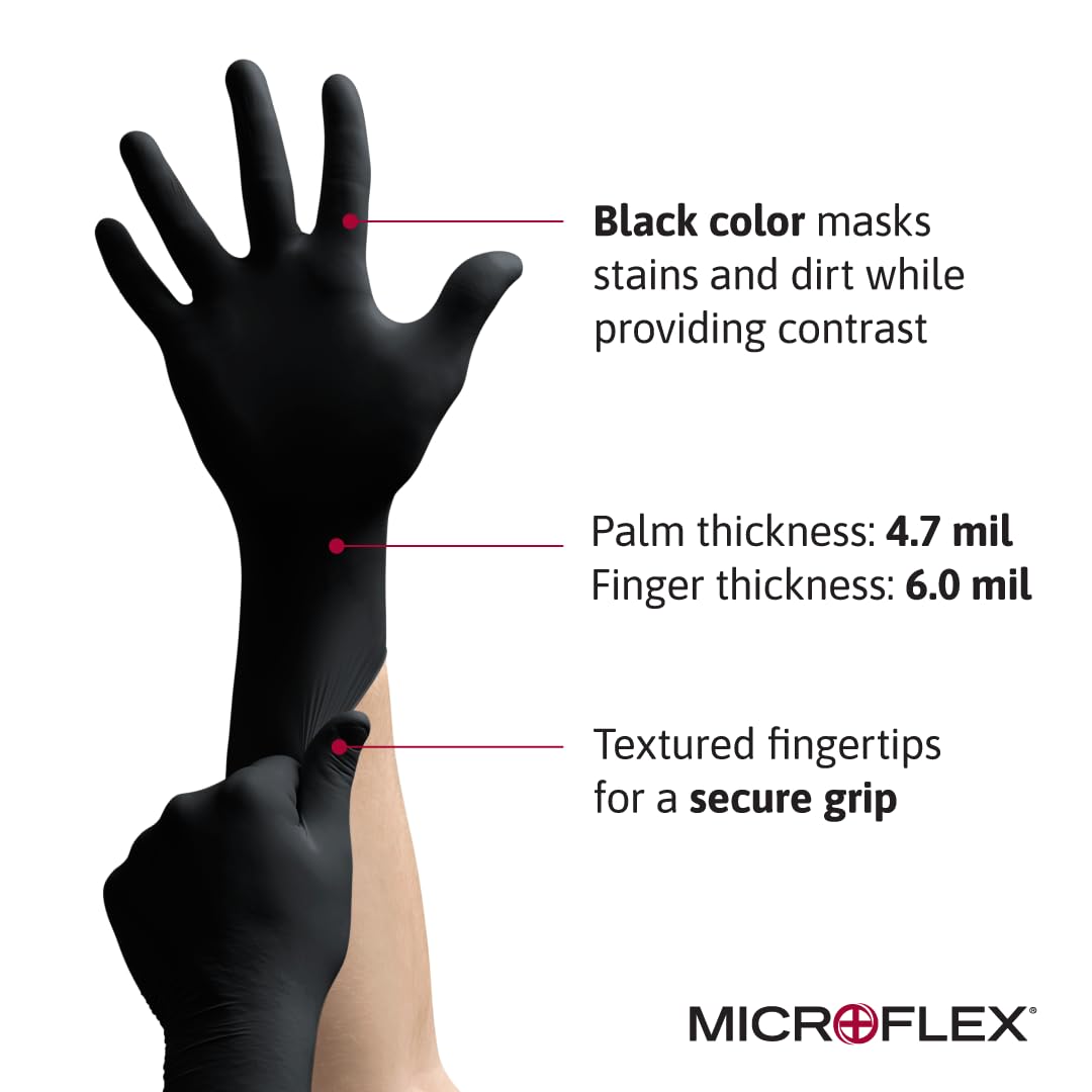 Ansell Microflex MidKnight MK-296 gloves provide high visibility contrast for tool handling.