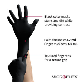 Ansell Microflex MidKnight MK-296 gloves provide high visibility contrast for tool handling.