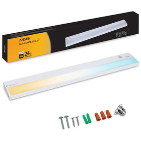 Ansen 24in hardwired under-cabinet LED light with sleek aluminum body for kitchens.