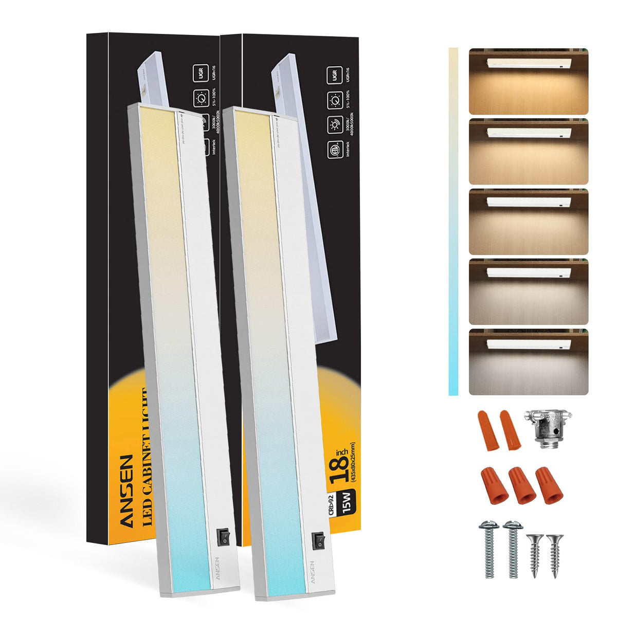 Ansen 2-pack under-cabinet lighting with 18-inch fixtures providing evenly lit countertops.