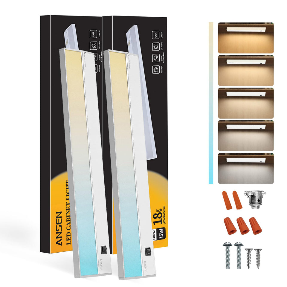 Ansen 2-pack under-cabinet lighting with 18-inch fixtures providing evenly lit countertops.