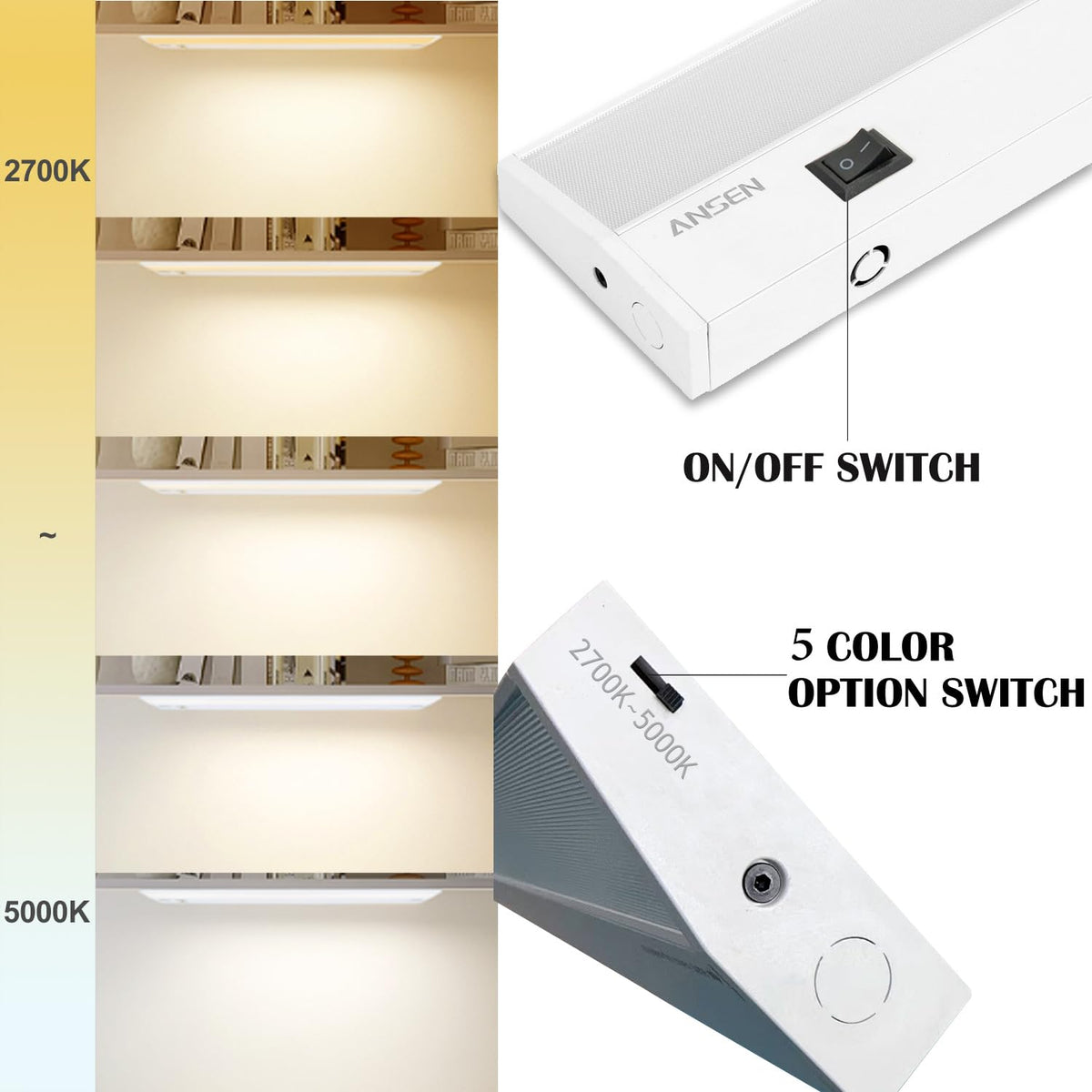 Ansen under-cabinet light being mounted beneath a cabinet for installation.