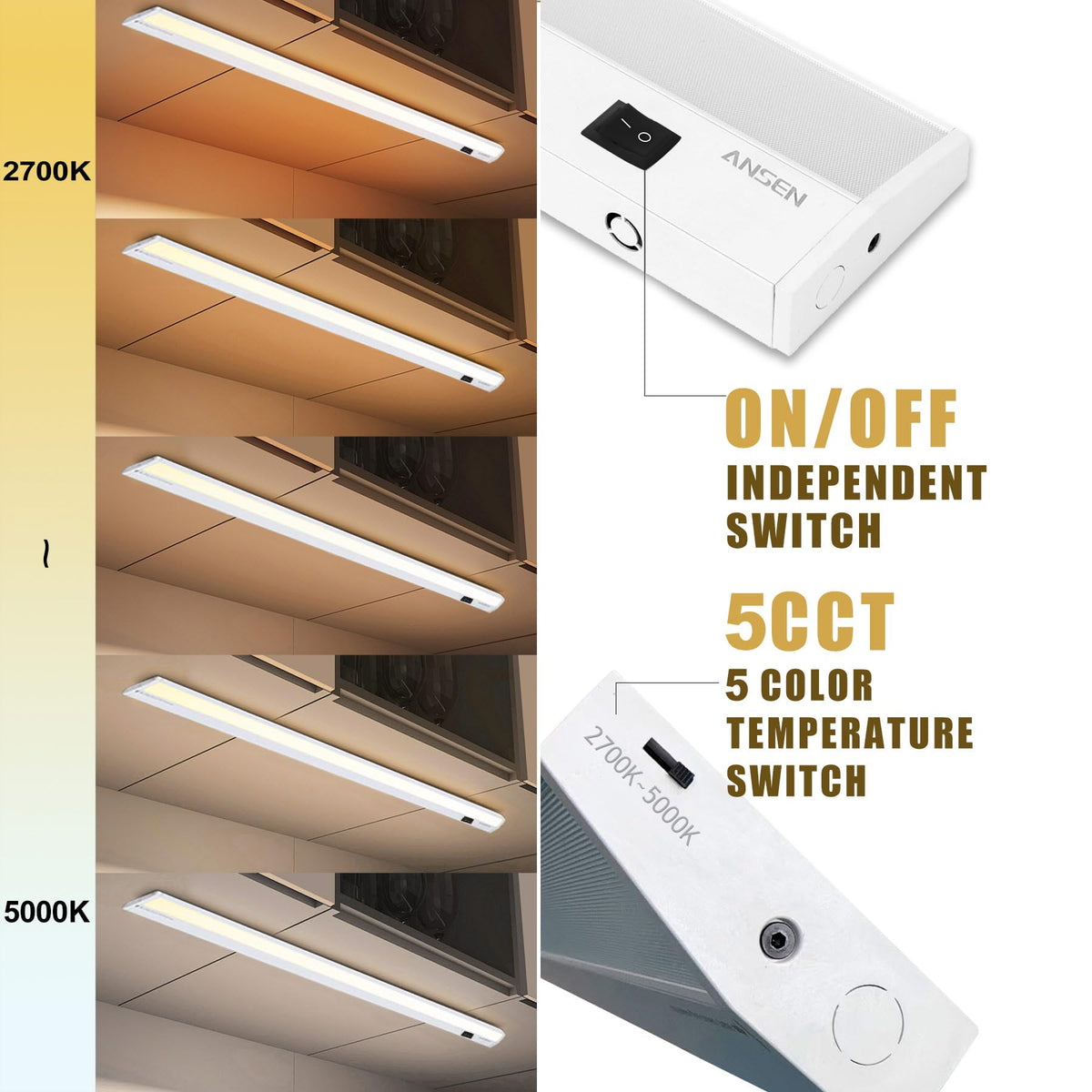Ansen LED linkable under-cabinet light enabling seamless multi-fixture setups.