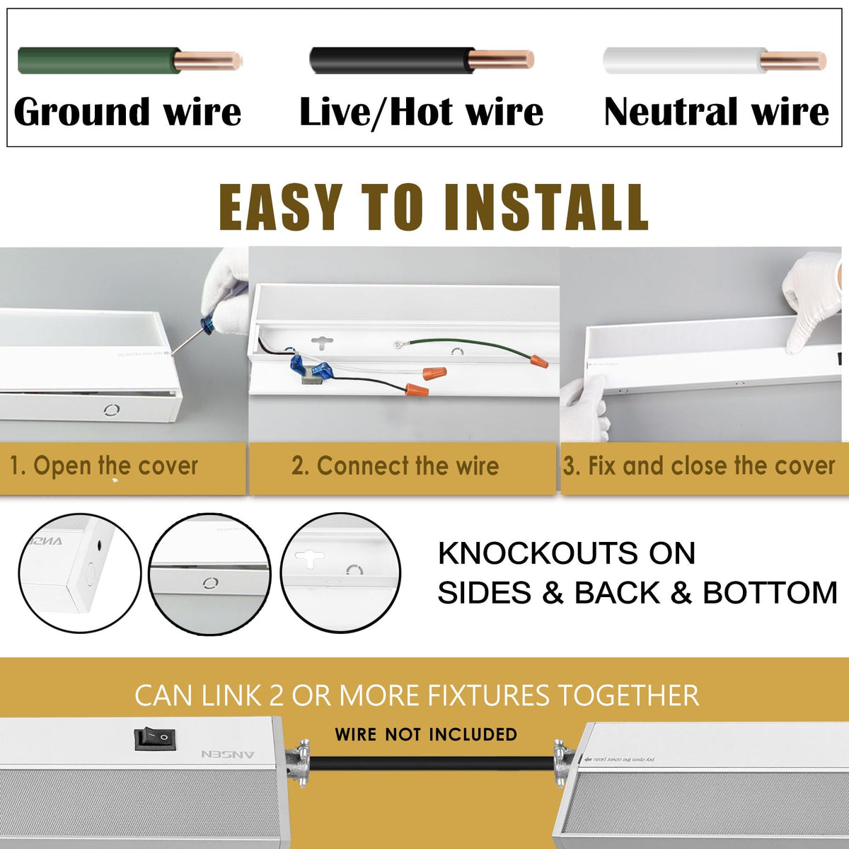 Ansen linkable under-cabinet light design lets you extend across cabinets.