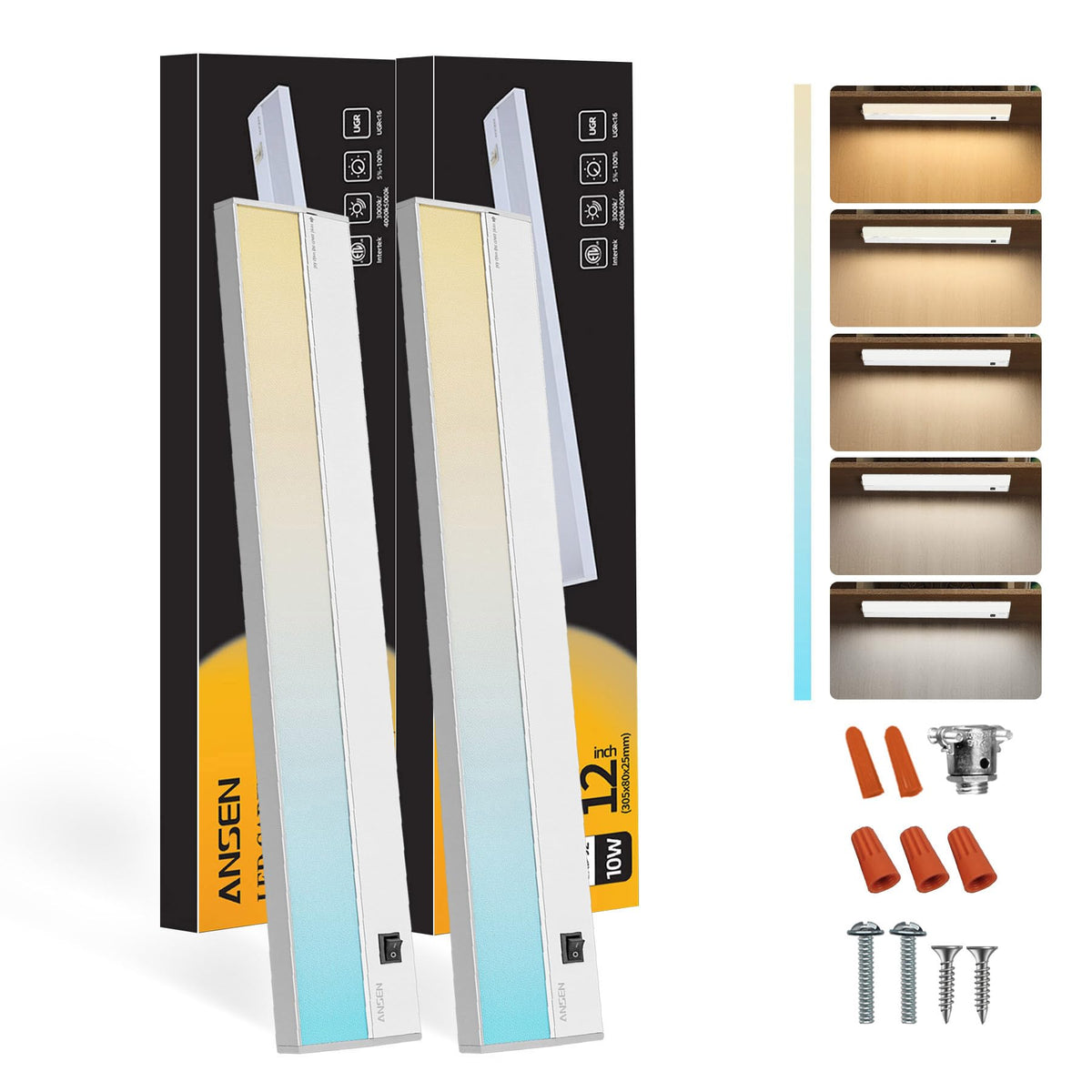 Ansen under-cabinet light 12in 2-pack brightens countertops with even illumination.
