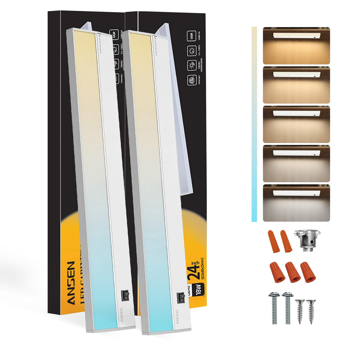 Ansen 2-pack under-cabinet light illuminating a kitchen countertop with even brightness.