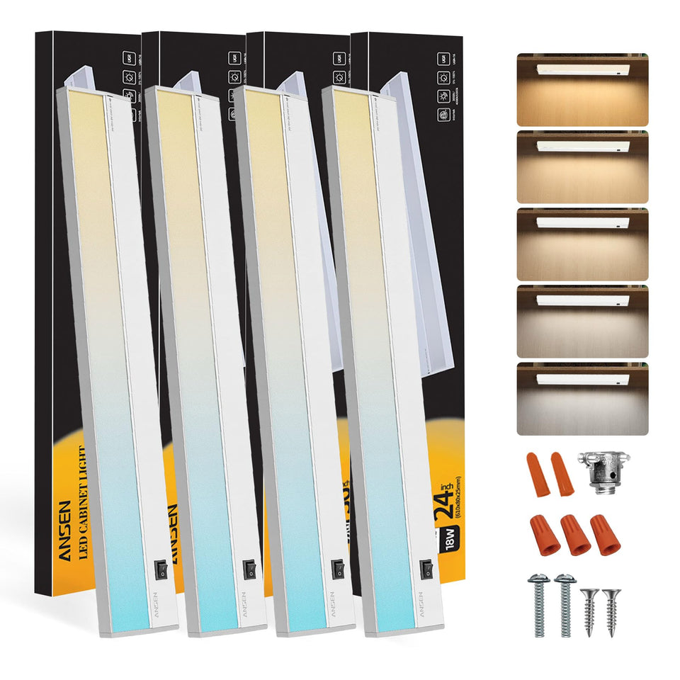 Ansen under-cabinet 24in lighting shows a sleek aluminum body for kitchen task lighting