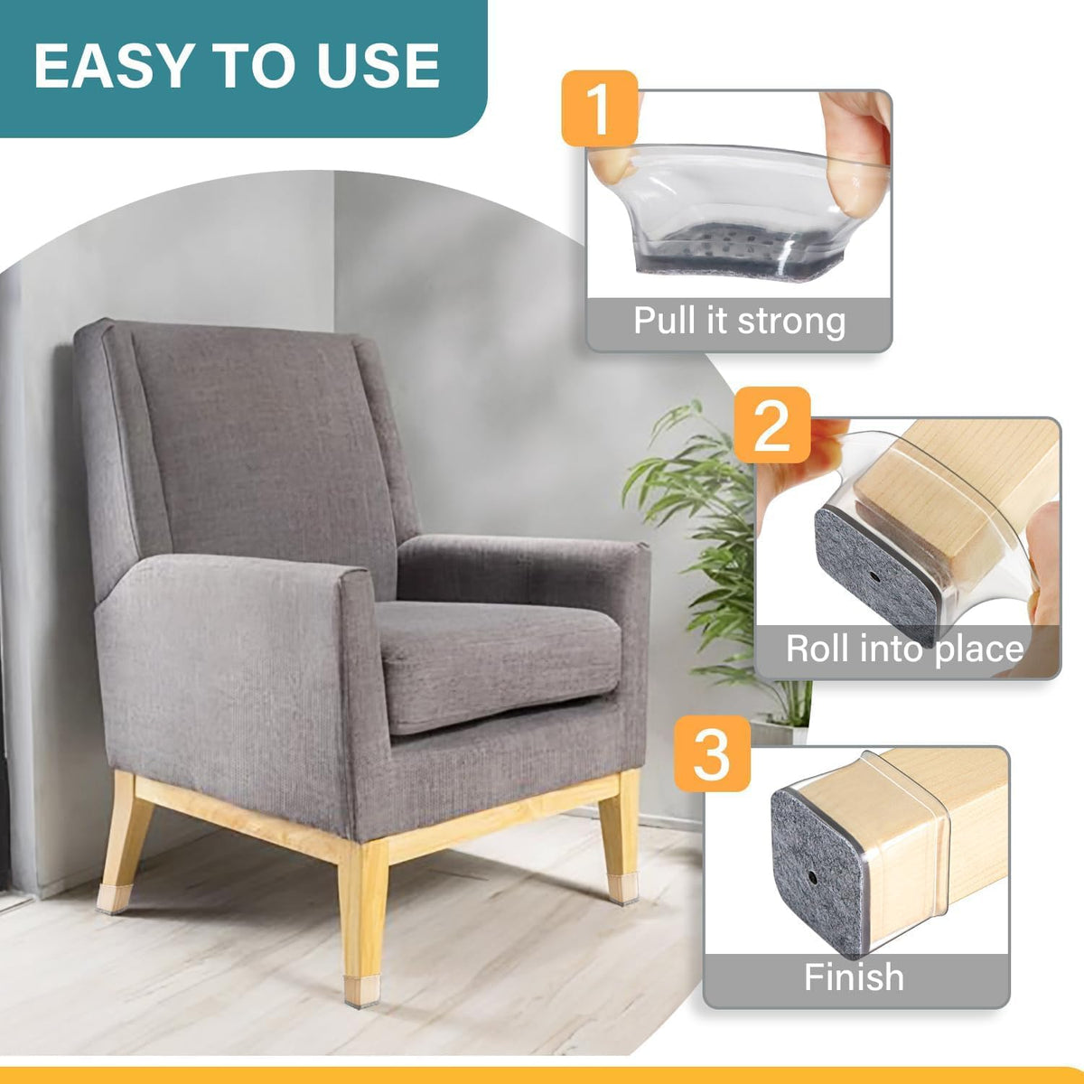 Ansible chair leg covers are renter-friendly and install without glue.