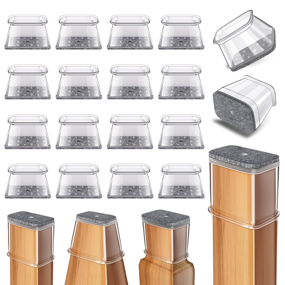 Ansible rectangular silicone chair leg protector with felt protects hardwood floors