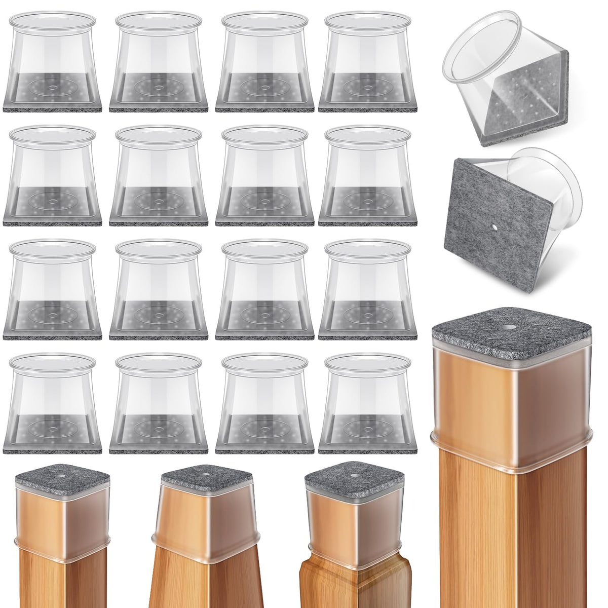 Ansible square chair leg protectors fit 1-1-2 to 1-7-8 inches legs, protecting hardwood floors