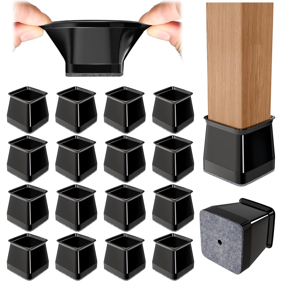 Ansible square chair leg protectors, front view, shield hardwood floors from scratches