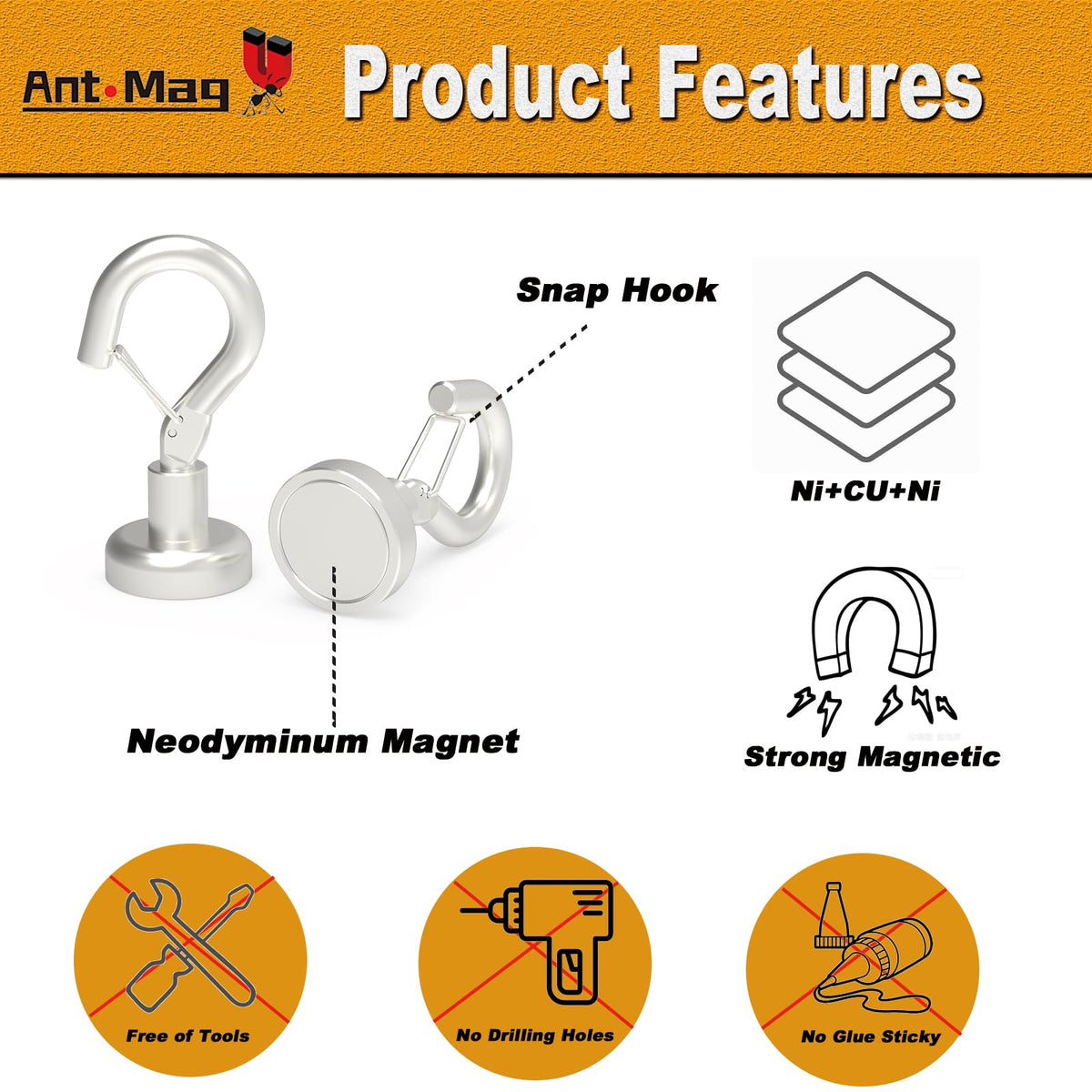 Ant Mag kitchen organizer snap hook enables clutter-free counters.