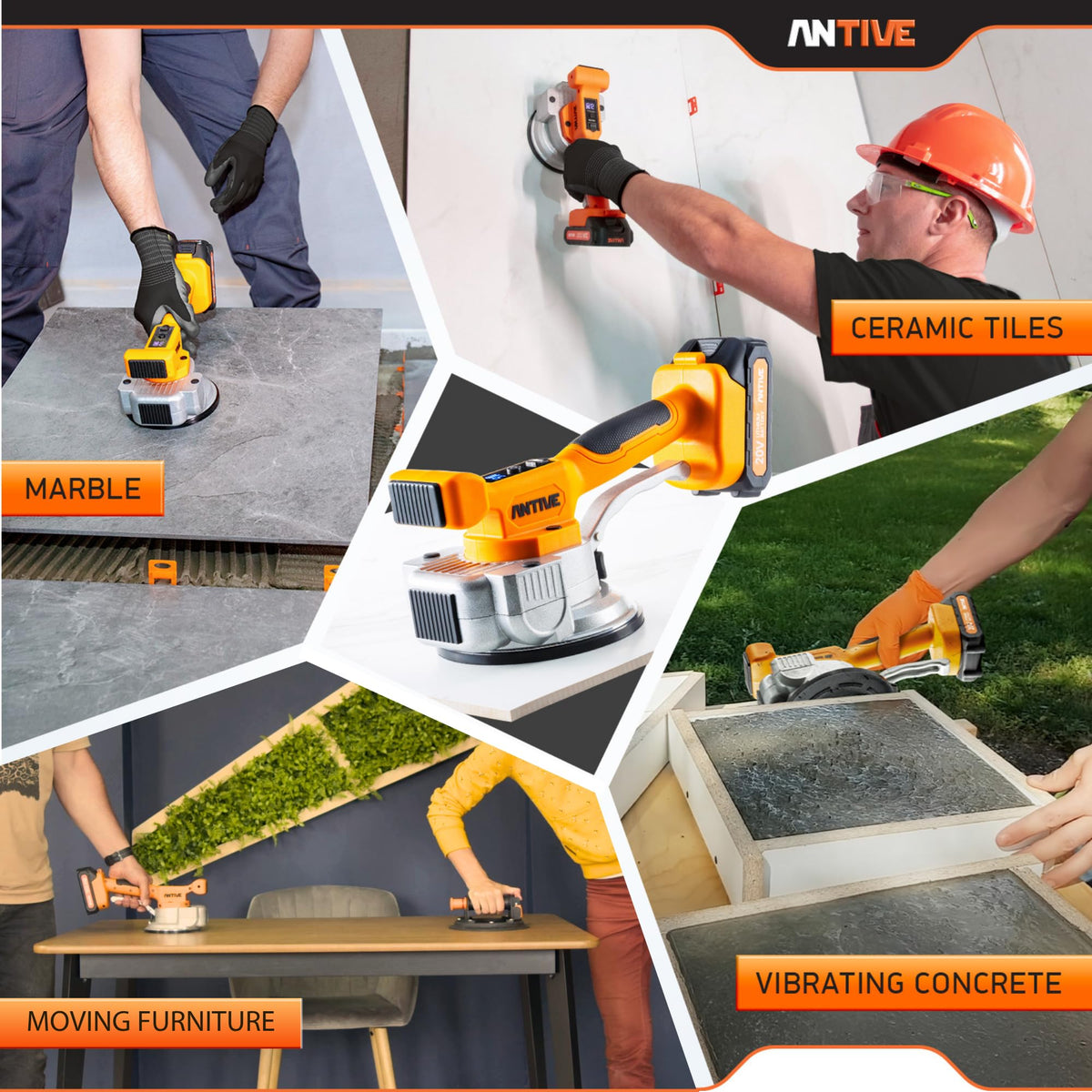 Antive tool includes two 20V batteries for uninterrupted tile work.