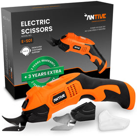 Antive electric scissors cordlessly cutting fabric for quick trims.