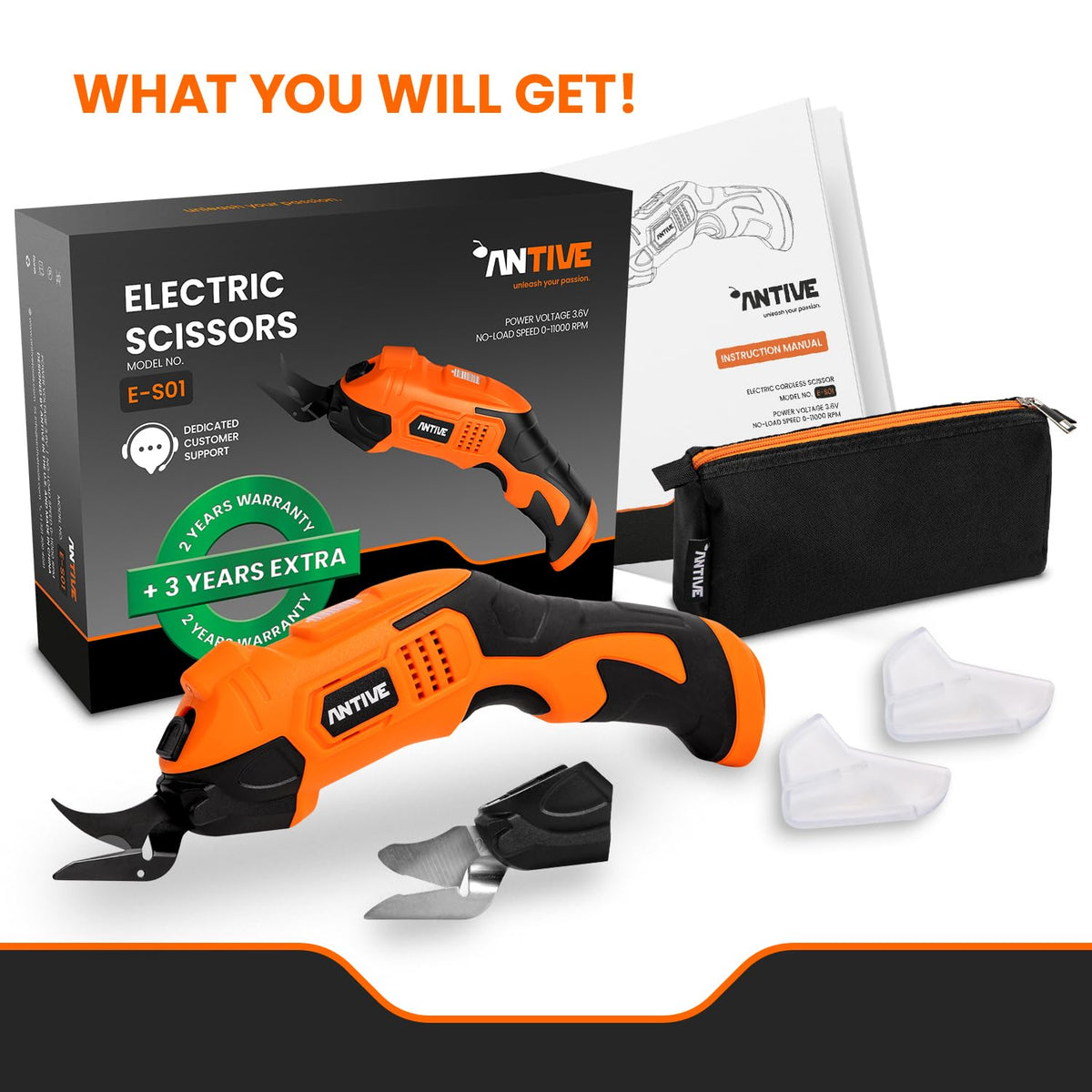 Antive electric scissors direct-start design for quick one-step cuts.