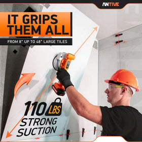 Antive tile vibrator features a 5.7-inch suction cup capable of stabilizing heavy tiles up to 110 lbs.