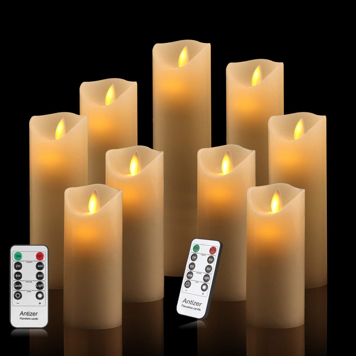Antizer ivory 4-inch flameless pillar glowing softly on a shelf for safe ambience