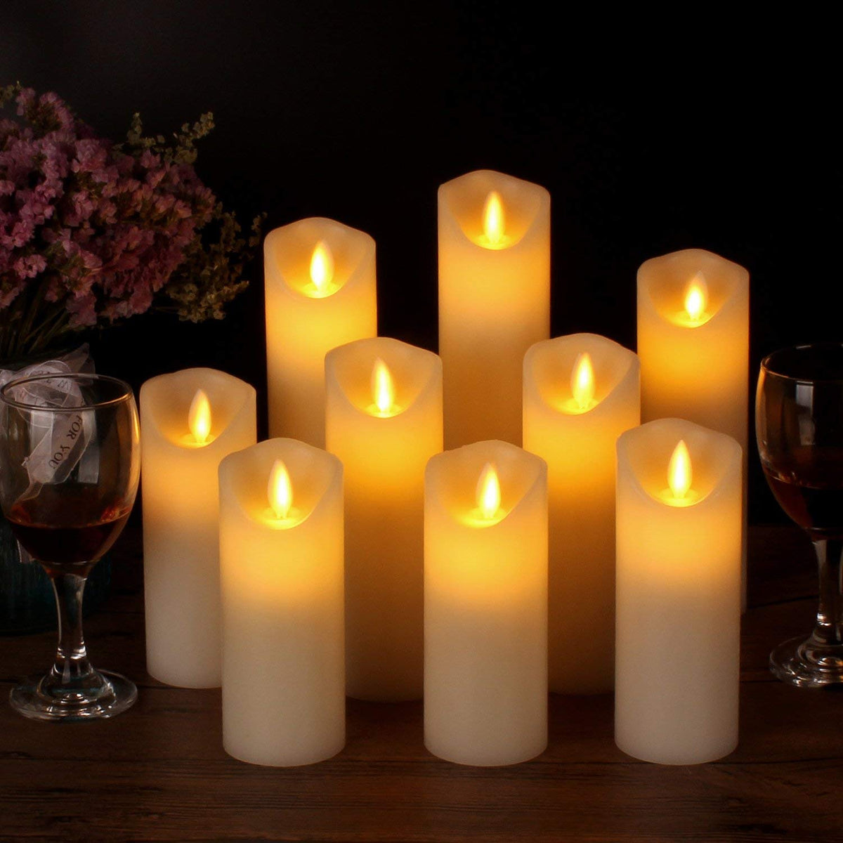 Antizer ivory 6-inch flameless pillar with realistic flicker on a coffee table