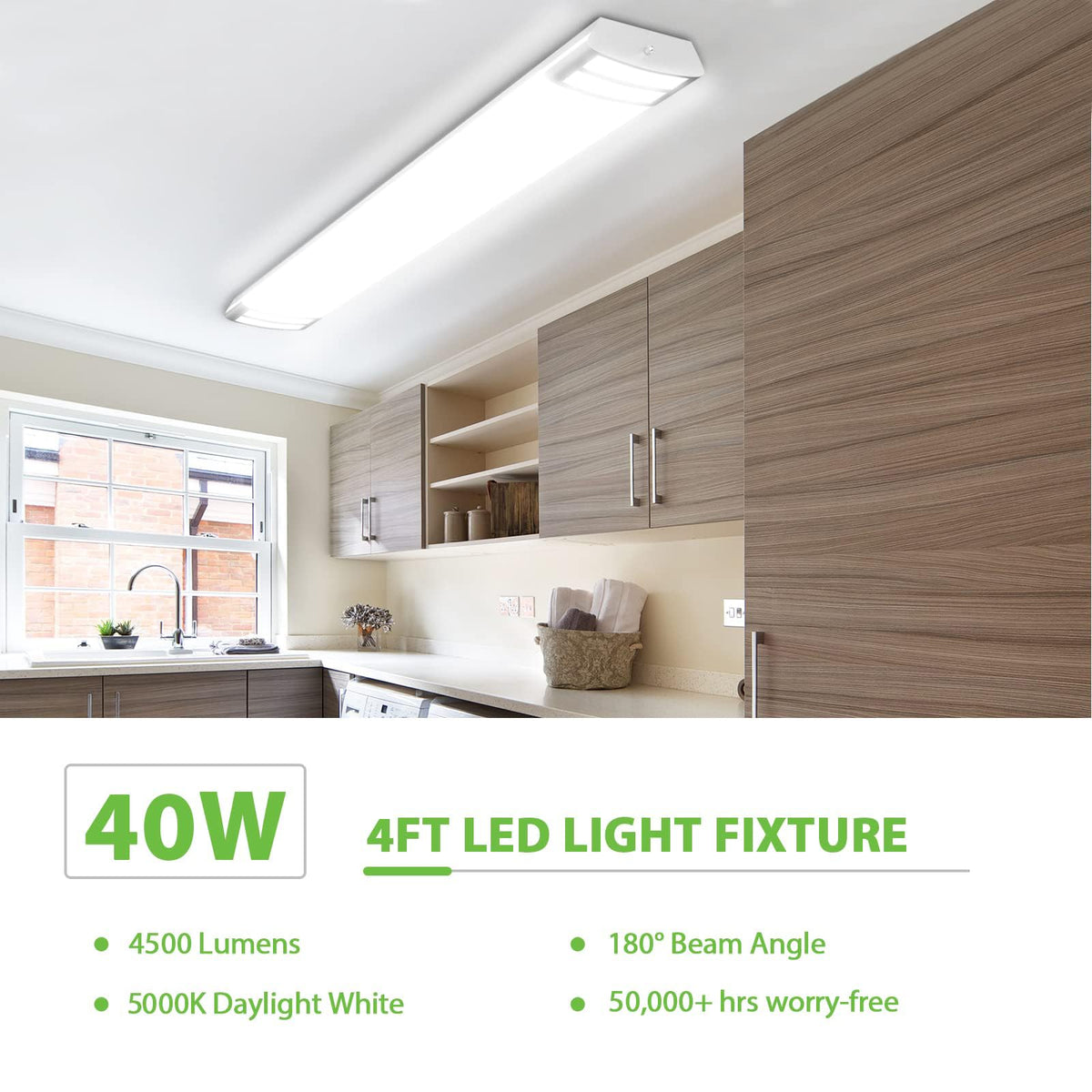 ANTLUX 4ft kitchen light provides 4500 lumens at 40W for bright, energy-efficient spaces.
