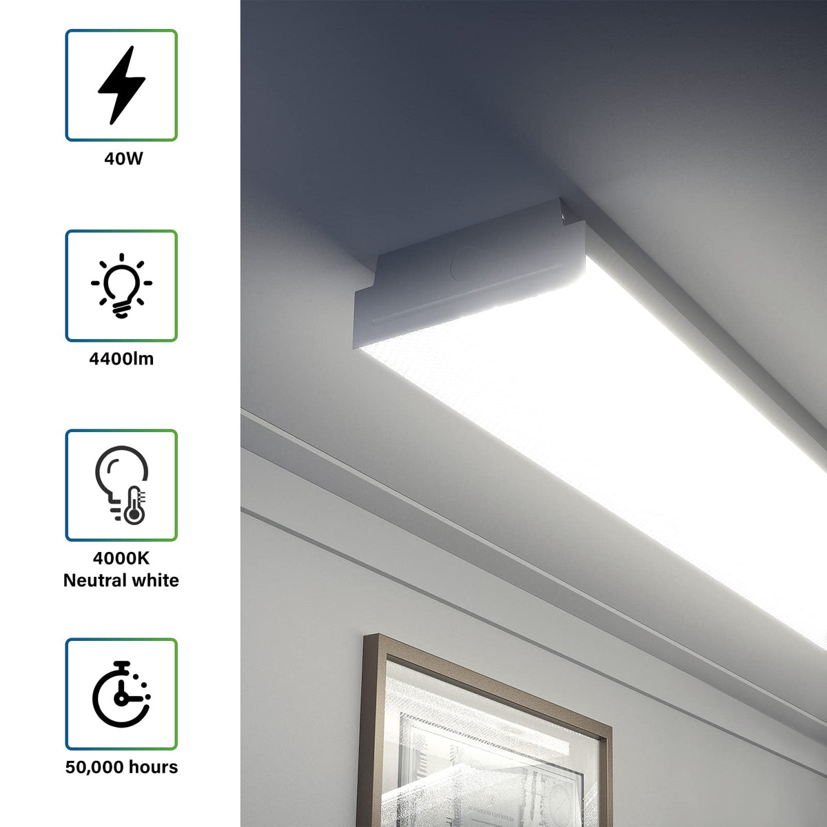 ANTLUX 4ft wraparound ceiling install shows flush mounting and clean lines.