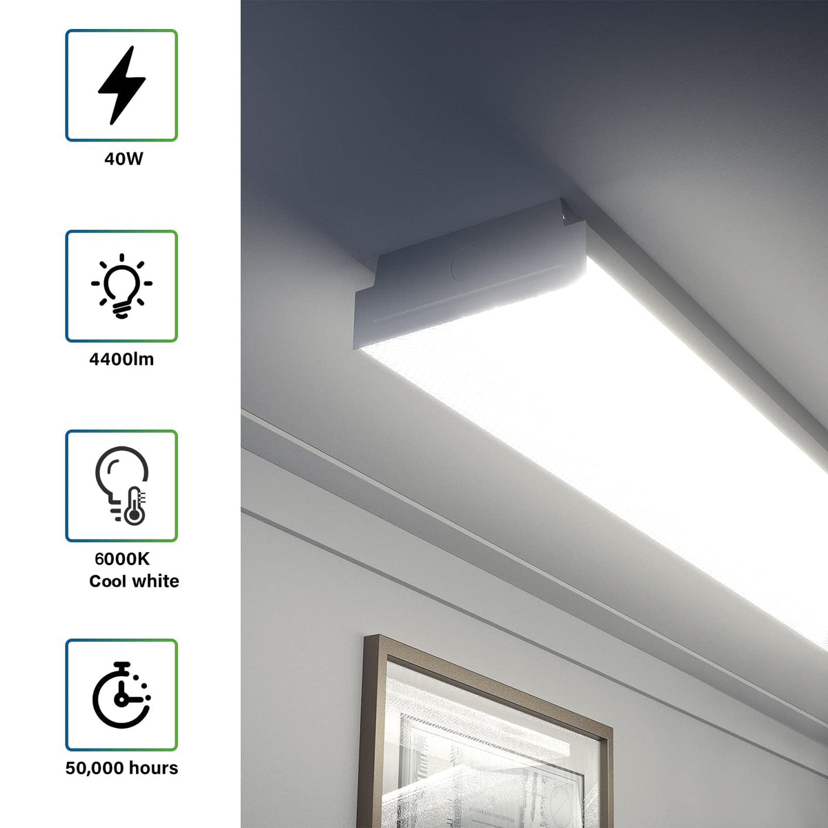 ANTLUX 4FT wraparound light over a workshop bench for clear task lighting.