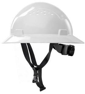 AnTools white full-brim hard hat front view for enhanced head protection on site.
