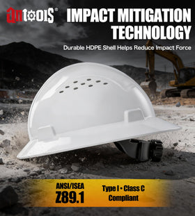 AnTools white full-brim hard hat side view showing adjustable suspension.