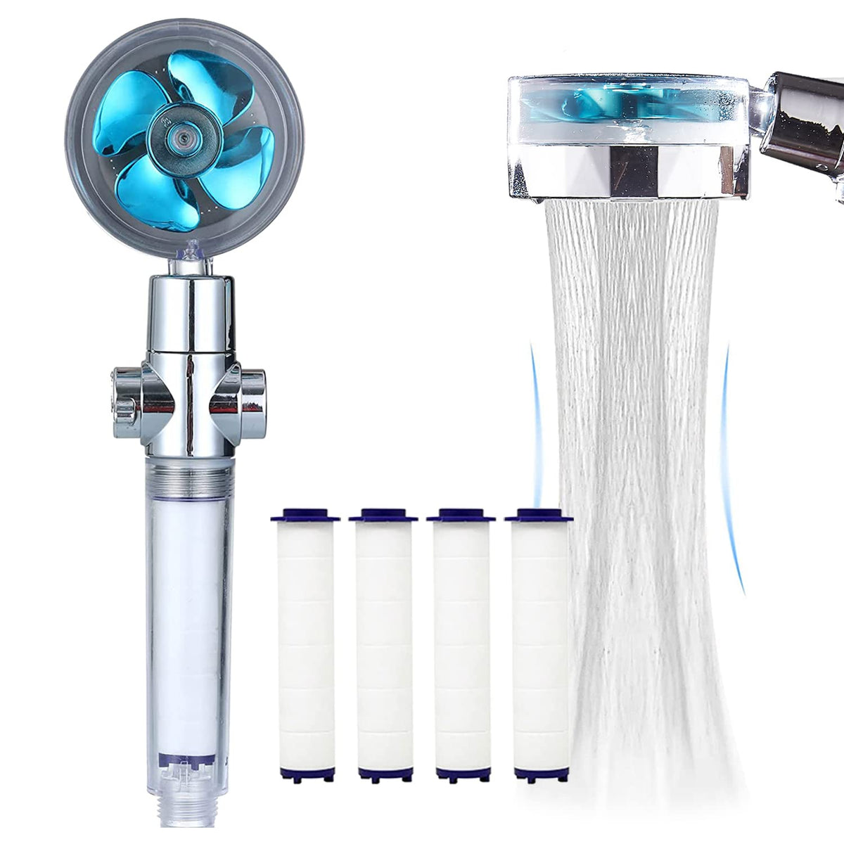 CWPW ANTOWER high pressure showerhead with turbo propeller and 360-degree rotation for flexible rinsing