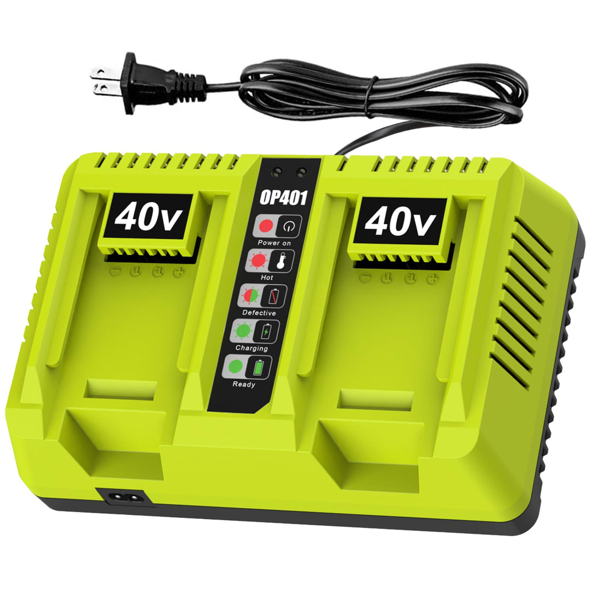 ANTRobut dual-port OP401 charger main view showing two bays and compact form.