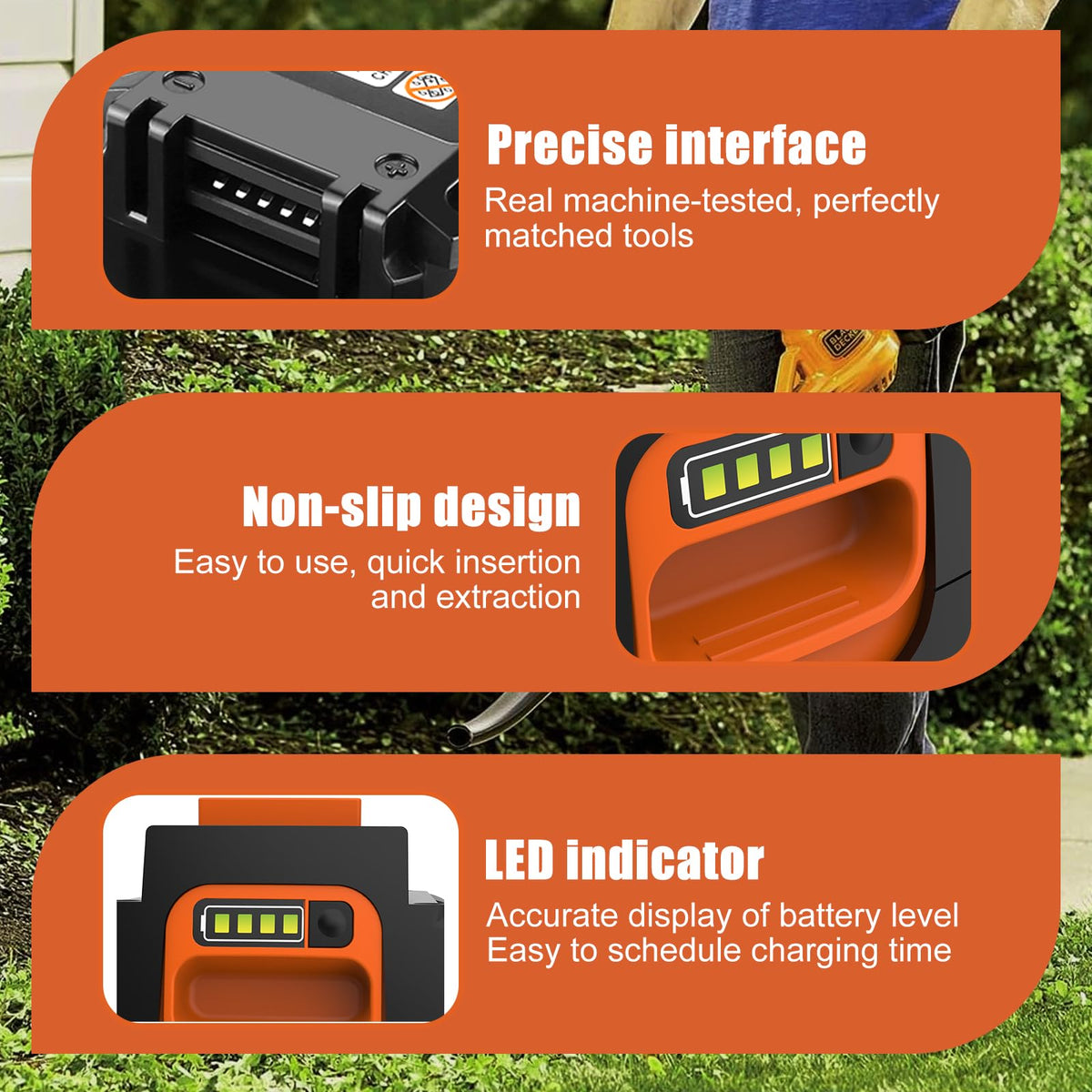 ANTRobut LBX2540 40V battery on charger, fast refill for uninterrupted outdoor work