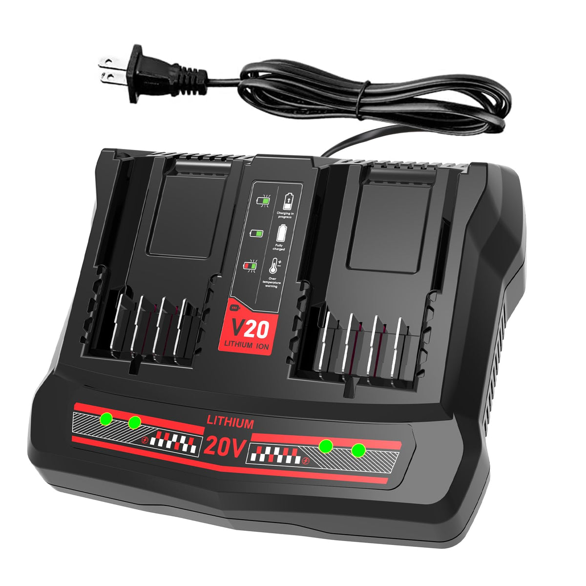 ANTRObut CMCB124 dual-port charger front view for quick battery swaps.