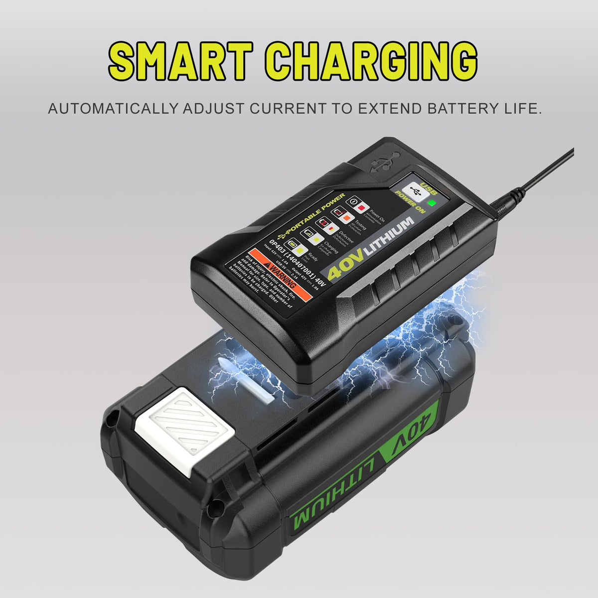 ANTRobut compact Ryobi 40V battery charger designed for portability