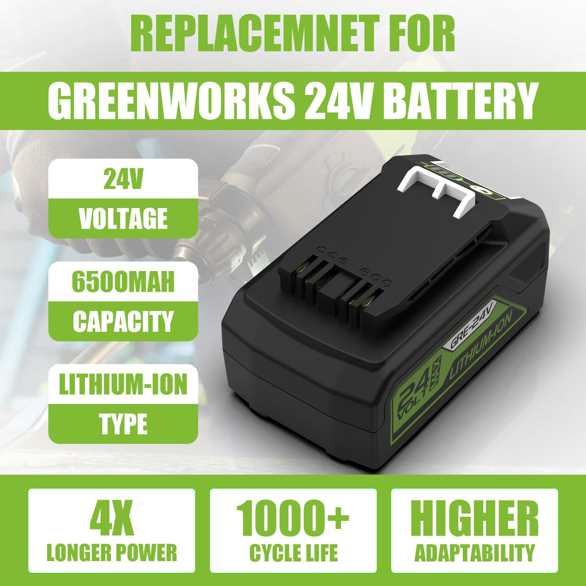 ANTRobut Greenworks 24V charger with LED indicator for easy monitoring.
