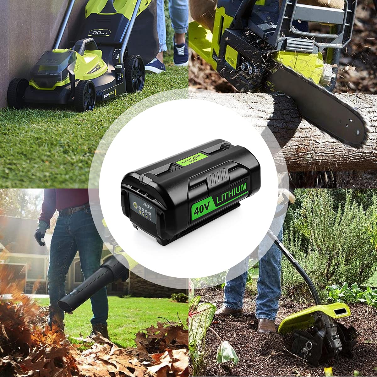 ANTRobut Ryobi 40V battery in-use with a blower maintains momentum.