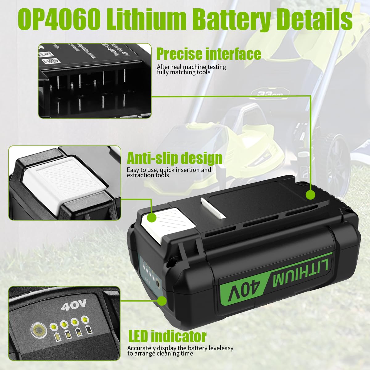 ANTRobut Ryobi 40V OP4060 label and terminals aid quick, safe installation.