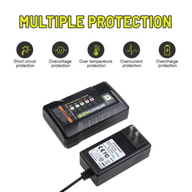 ANTRobut 40V Ryobi charger front-side with microchip protection against overload