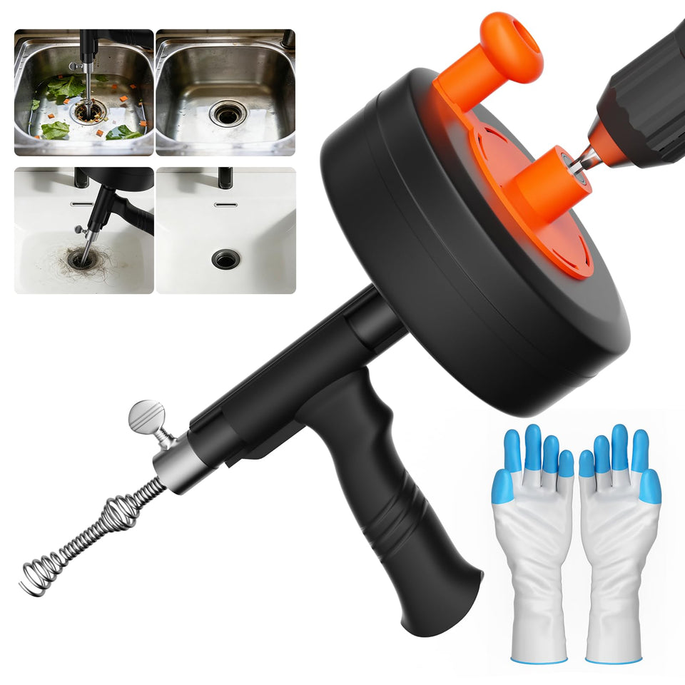 ANTSYLVE Drain Auger 25ft snake reaches deep clogs in sinks and showers.