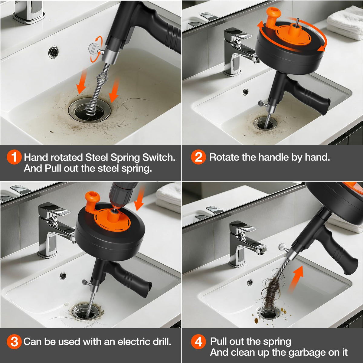 ANTSYLVE Drain Auger full kit for kitchen and bathroom drains.