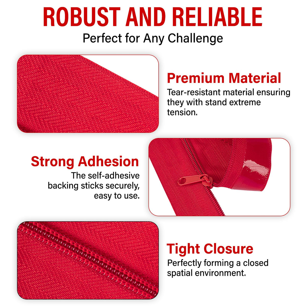 ANWEOR self-adhesive dust door zipper sticks to plastic sheets quickly