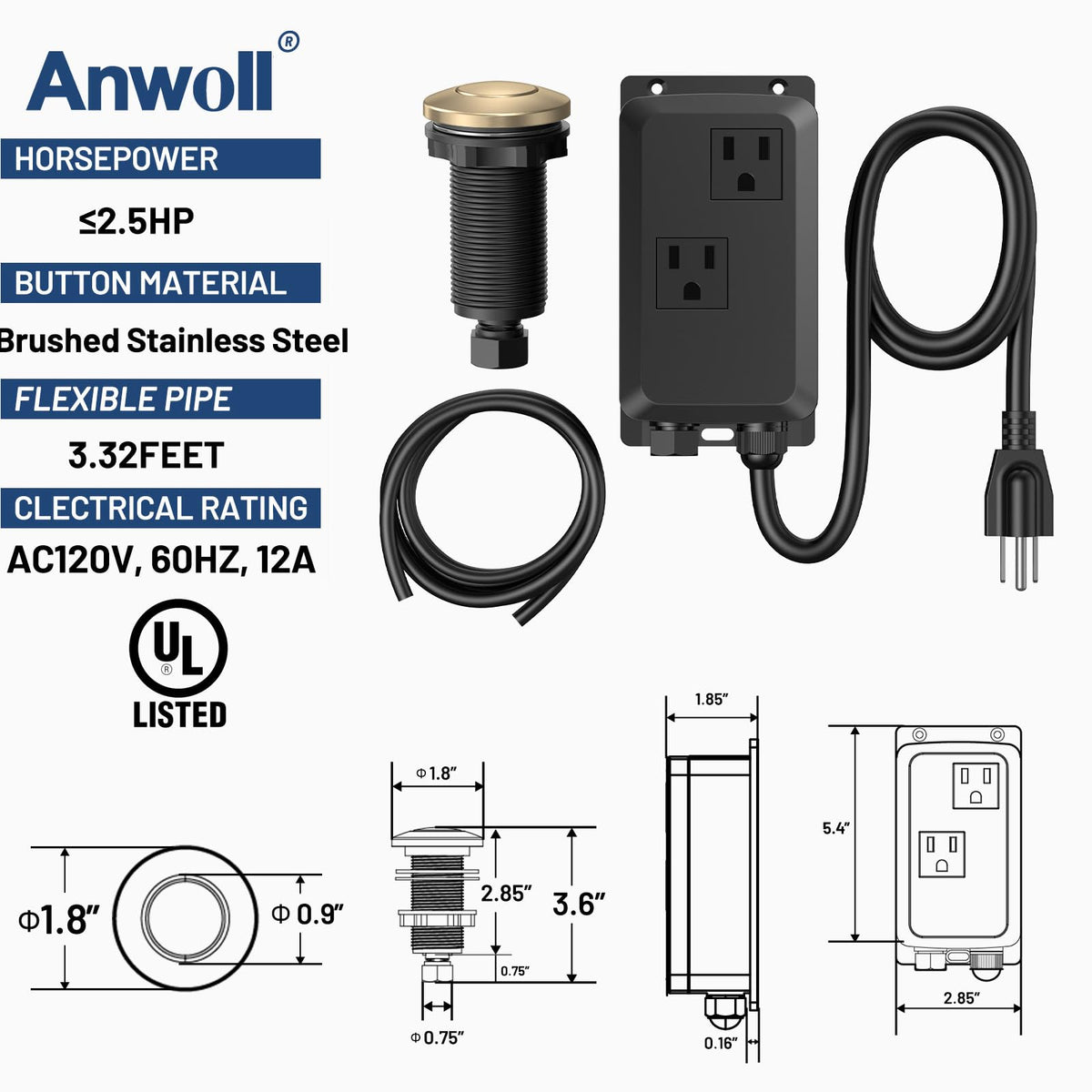 ANWOLL air switch button under sink in champagne bronze for a clean look