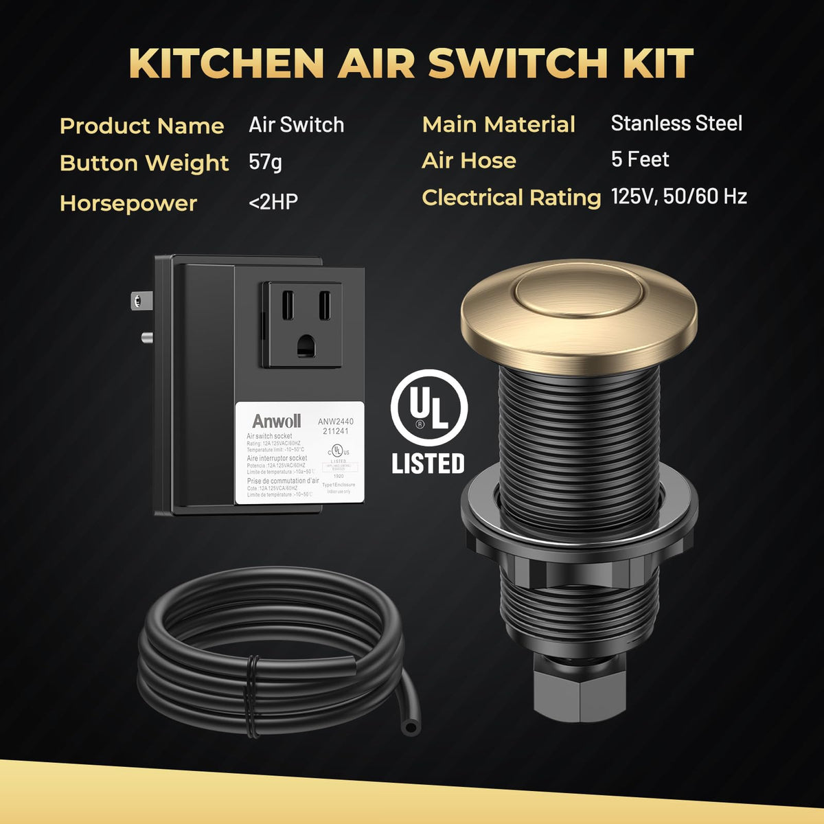 ANWOLL Wireless sink top button installation shown as a tool-free DIY option