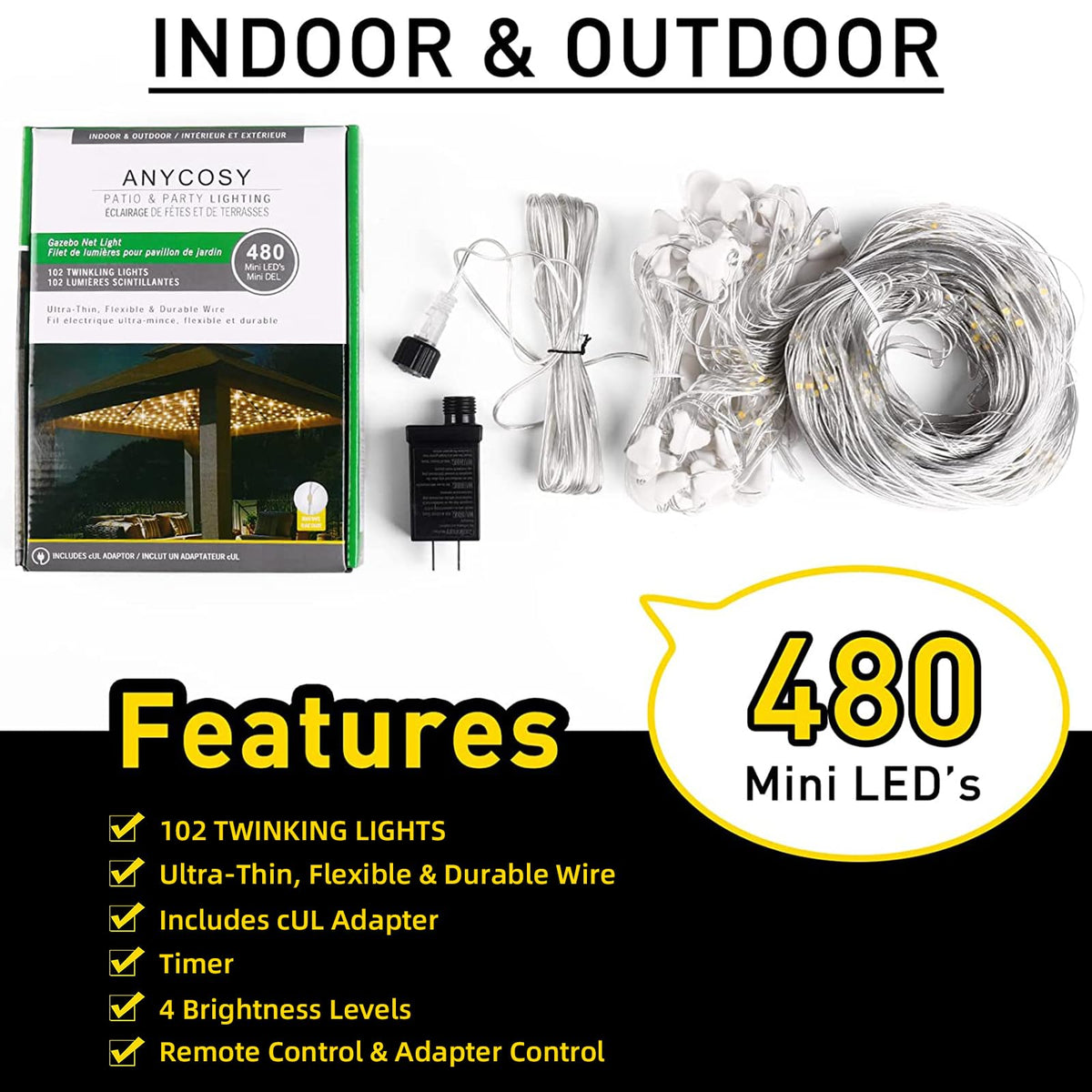 Anycosy outdoor net lights are IP44 weatherproof for year-round use